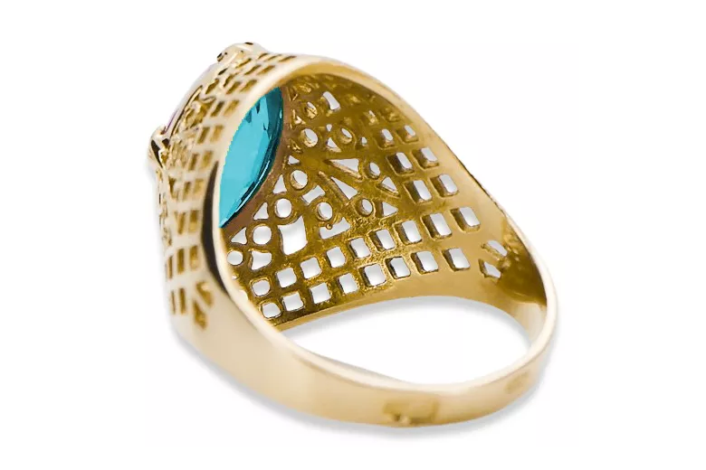 14K Yellow gold Aquamarine Ring Vintage style vrc030y